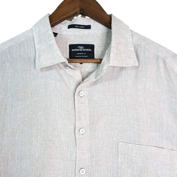 Rodd & Gunn 100% Linen Button Front Shirt Mens 2XL Heather Cream Beige Long Slee - Picture 2 of 8